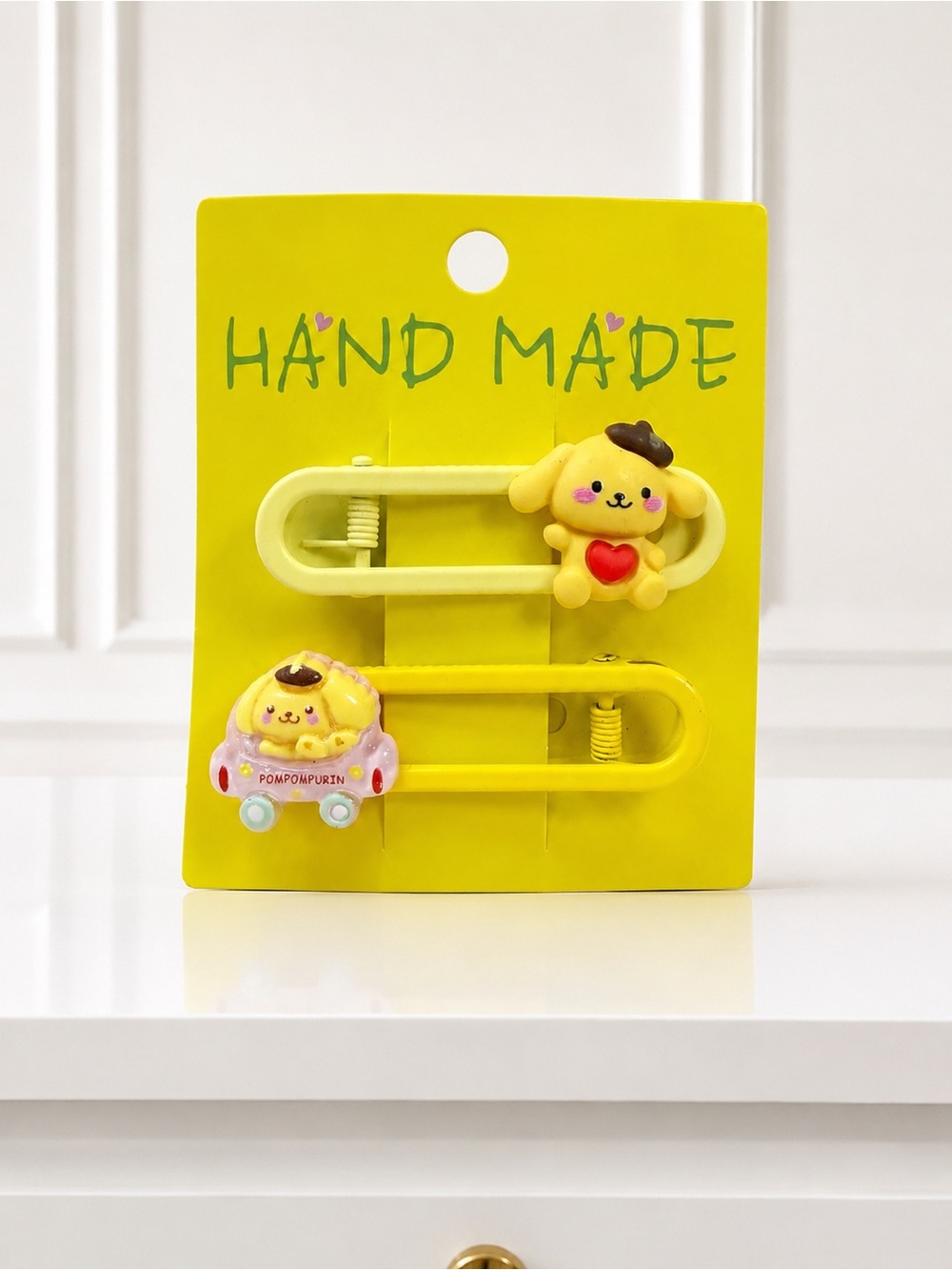 Yellow Pompom Puppy Hair Clips - Cute Accessories